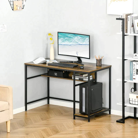 Rootz Desk - Computer Desk - Writing Study Table - Workstation with Storage Shelf - Chipboard - Rustic Brown - 120 cm x 60 cm x 75 cm
