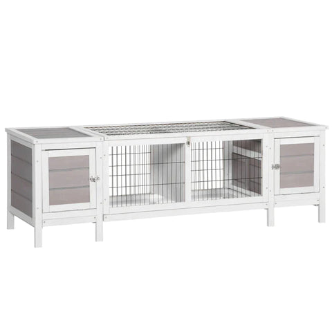 Rootz Rabbit Hutch - Wooden Rabbit Hutch - Guinea Pig Cage - Separable Bunny Run - Small Animal House - With Slide-out Tray - Grey - 161 x 50.5 x 53.3cm