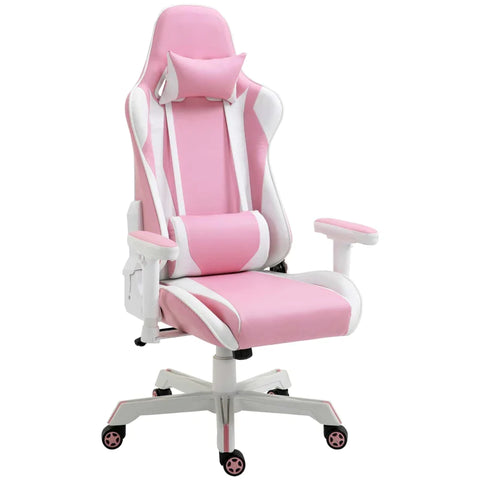 Rootz Gaming Chair - Ergonomic Gaming Chair - PC Gaming Chair - Comfortable Gaming Chair - Premium Gaming Chair - Office Chair - With Headrest Lumbar Cushion - Height Adjustable - Pink+White - 71 x 73 x 128-138 cm