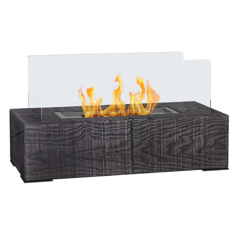 Rootz Ethanol Fireplace - Table Fireplace - Tempered Glass - Concrete Bowl - 45 Min Burning Time - 0.15 L Capacity - Up To 18 M² - Gray - 33L x 16W x 18H cm