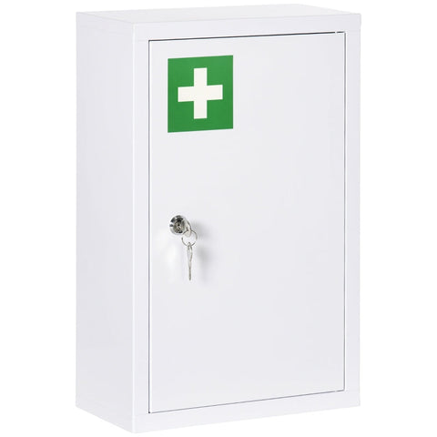 Rootz Medicine Cabinet - 3 Compartments - Lockable Door - Sturdy Steel Housing - White - 30 x 14 x 46 cm