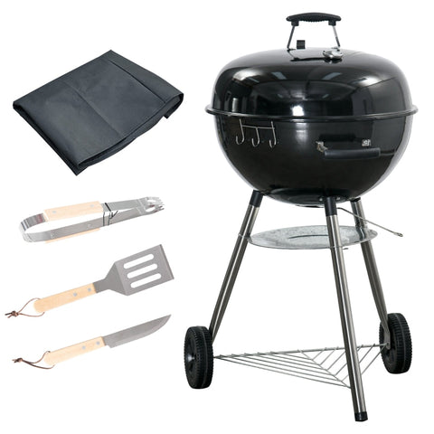 Rootz BBQ Grill - BBQ - BBQ Charcoal Grill - With Thermometer - Metal/Stainless Steel/Porcelain - Black - 65 x 65 x 108 cm