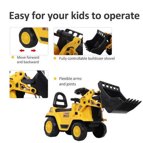 Rootz 3-in-1 Trettraktor - Ride-On Bulldozer Digger Tractor - Pulling Cart - Play Construction Truck - PP Plastic - Yellow - 80 cm x 26,5 cm x 39 cm
