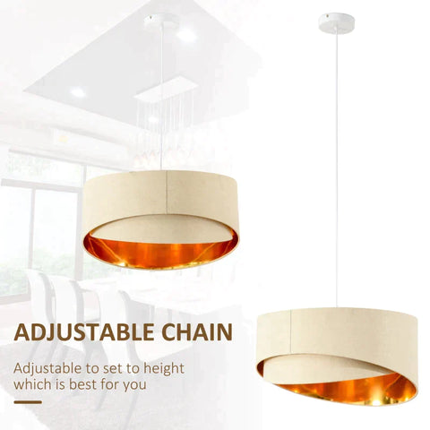Rootz Modern Chandelier - Pendant Light - Adjustable Chain and Bevel Nested Lampshade - Home - Office - Beige/Gold