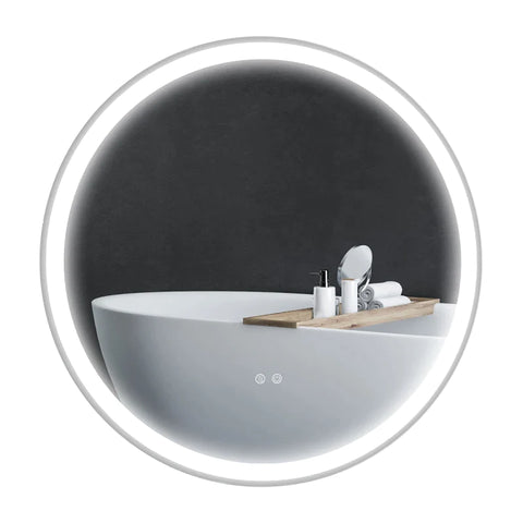 Rootz LED Bathroom Mirror - Round - Touch Function - Memory Function - No Fogging - Aluminum Frame - White+Silver - 60 x 60 cm