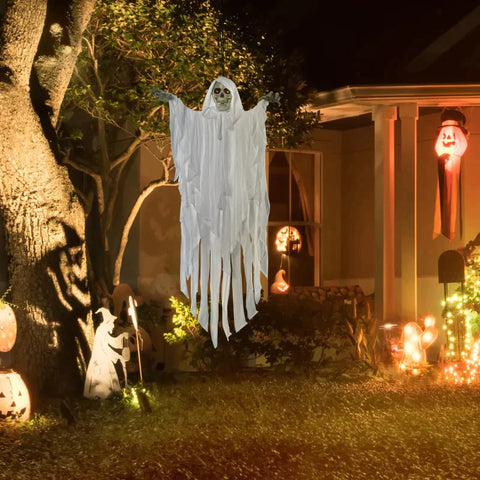 Rootz Halloween Decoration - Ghost with Special Effects and Sound Function - White - 100cm x 18cm x 153cm