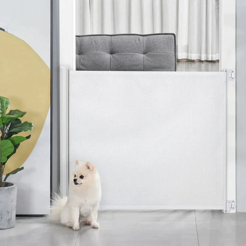 Rootz Dog Door Guard - Stair Protection - Safety Partition - Wall Partition - Door Protection - Extendable Stair Protection - Roller Blind - Rollable - PVC - White - 115 x 82.5 cm