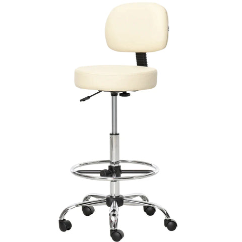 Rootz Bar Stool - Bar Chair - Swivel Bar Chair - Work Stool - Office Stool - Height-adjustable - 360° Swivel - With Backrest Padded - Beige - 56 x 57 x 104-127
