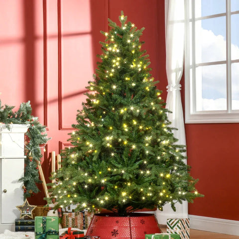 Rootz Christmas Tree - Artificial Fir - With Fairy Lights - Base - Flame-retardant - Plastic - Green - 1.20 x 1.20 x 1.80m