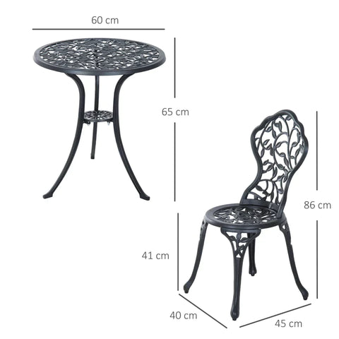 Rootz Bistro Set - Aluminum Garden Set - Balcony Set - Balcony Furniture Set - Bistro Table Chairs Set - Garden Furniture - Black