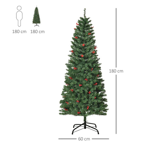Rootz Christmas Tree - Artificial Christmas Tree - Christmas Decoration - Christmas Tree With Berries - Green - 63 cm x 63 cm x 180 cm