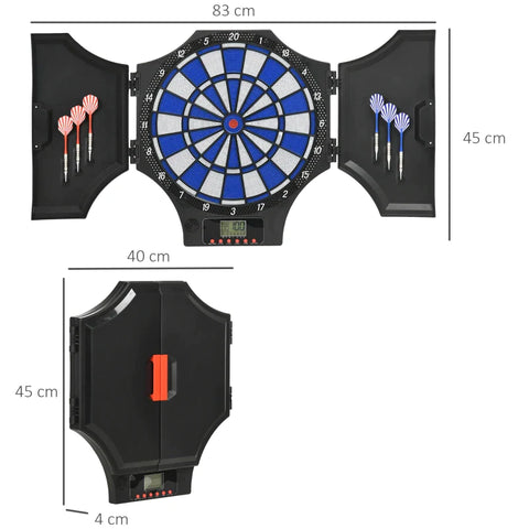 Rootz Dartboard - Electronic - 31 Games - For 8 Players - 2 Doors - 6 Arrows - Sound - Black - 83 x 45 x 4 cm