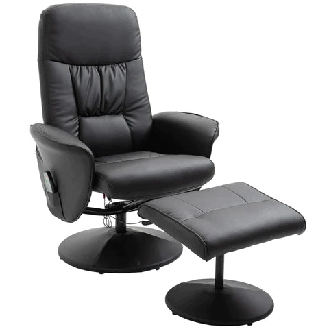 Rootz Relaxation Chair - Massage Chair - Reclining Chair - Ergonomic Chair - Relaxation Chair With Footstool - Storage Space Reclining Function - TV Chair With Massage Function - Imitation Leather - Black - 76 x 81 x 105 cm