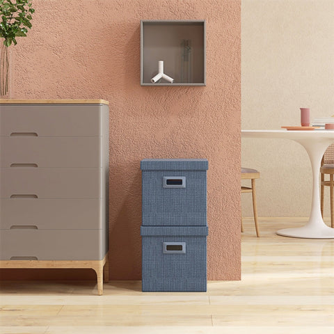 Rootz Storage Box Set - Collapsible Bins - Fabric Cubes - Removable Lid - Stackable Design - Imitation Linen - 30cm x 30cm x 29cm