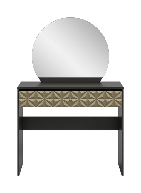 Rootz Black and Brown Dressing Table - Vanity Table - Makeup Desk - Ample Storage - 90x133x39cm