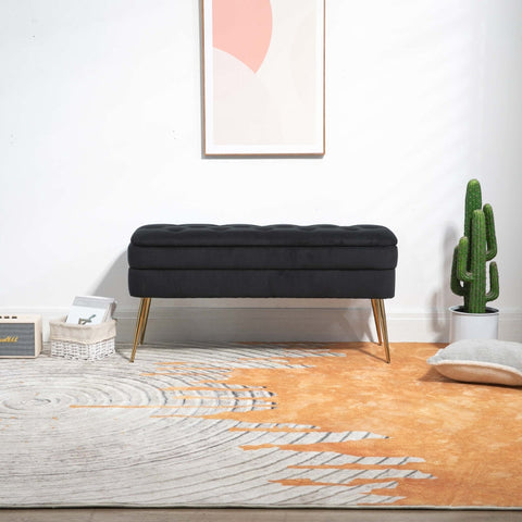 Rootz Velvet Pouf Bench - Ottoman - Storage Bench - Adds Comfort & Style - 104cm x 40cm x 51cm