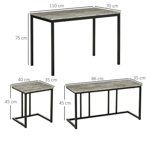 Rootz Compact Kitchen Table Set - Minimalist Dining Set - Space-Saving Furniture - Metal Frame - 110x70x75cm Table, 86x35x45cm Bench, 40x35x45cm Stools