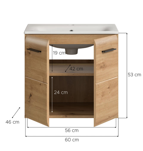 Rootz Vanity Unit with Sink - Bathroom Cabinet - Storage Solution - Easy Assembly - 60x55x46cm