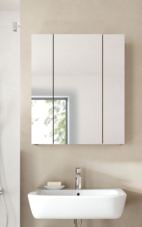 Rootz Mirror Cabinet - Bathroom Storage - Wall Cupboard - High-Quality MDF - 60x70x18cm - Grey and Brown