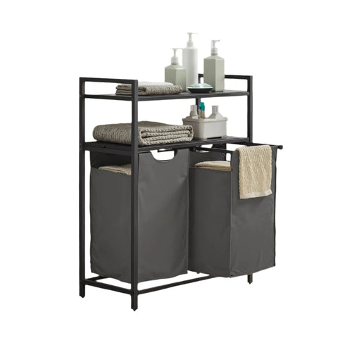 Rootz Laundry Basket 2 Compartments - Laundry Collector - Laundry Bag - Organize Efficiently - 73cm x 33cm x 92cm