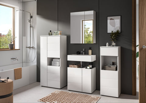 Rootz Freestanding Bathroom Cabinet - Storage Unit - Organizer - Easy Installation - 60x133x34 cm - White High Gloss