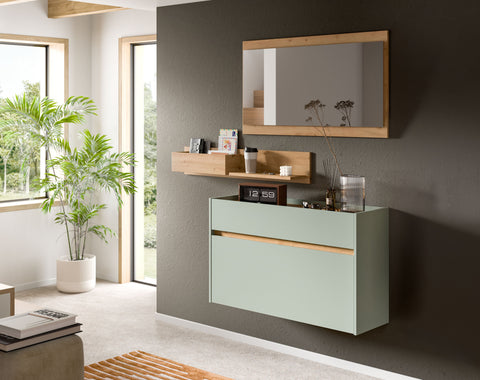 Rootz Wardrobe Set - Closet Organizer - Storage Solution - Sustainable Design - 192x140x32 cm - Green and Brown Finish