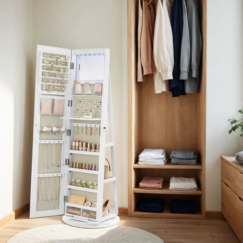 Rootz Jewelry Cabinet - Frameless Full Body Mirror - MDF Organizer - Spacious Storage - 54.5 x 54.5 x 162 cm