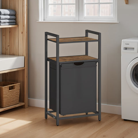 Rootz Laundry Collecting Basket - Laundry Collector - 2 Shelves - Removable Bag - Space Saver - 50x33x92cm
