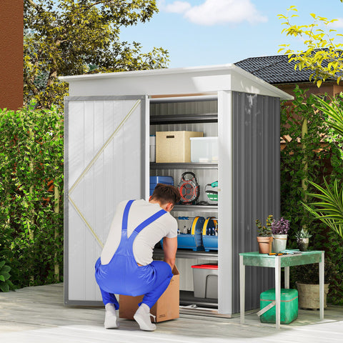 Rootz Garden Shed - Outdoor Storage Shelter - Tool House - Weatherproof - Lockable & Adjustable Shelves - Grey - 161x95x163/181cm