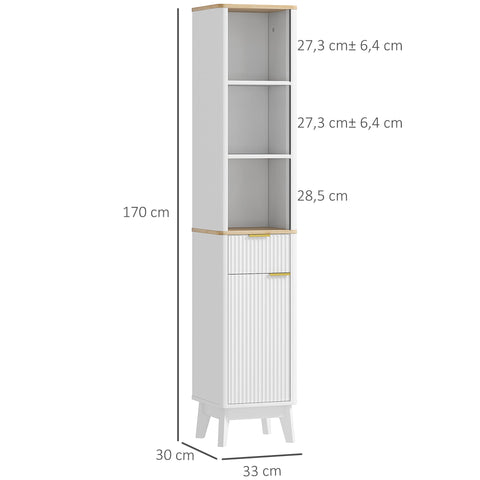 Rootz Bathroom Tall Cabinet - Bathroom Closet - Storage Tower - Space-saving Design - 33 x 30 x 170 cm - White