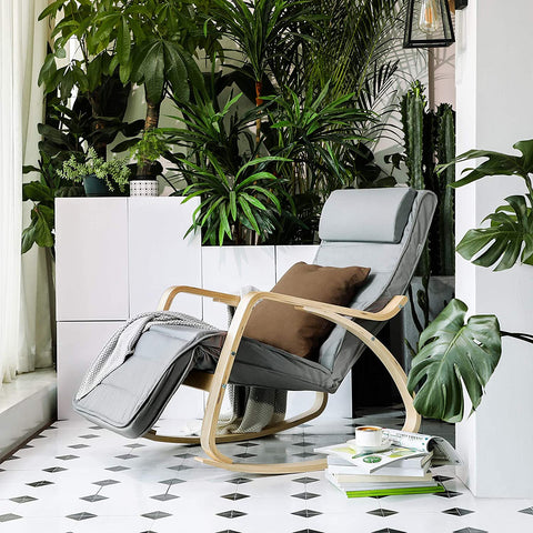 Rootz Rocking Chair - Relaxing Chair - Recliner Chair - Cotton Cover - Birch Wood - Foam Padding - 67cm x 115cm x 91cm