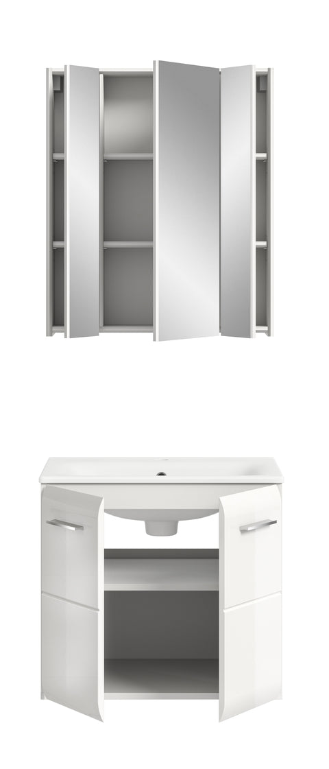 Rootz 3 Piece Bathroom Set - Vanity & Sink - Mirror Cabinet - Space-Saving Design - 60x185x46cm