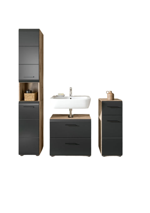 Rootz 5-Piece Bathroom Set - Black & Brown- Space-Saving - High-Quality MDF - 150x185x46cm