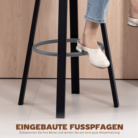 Rootz Set of 2 Bar Stools - Counter Chairs - High Chairs - Padded Faux Leather, 360° Swivel, Metal Frame, Black, 38x43.5x99 cm