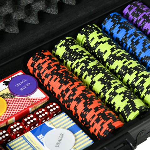 Rootz Poker Case Pokerset - Professional Set - Gambling Kit - 500 Chips - Aluminum Case - 57.5cm x 24cm x 10.5cm
