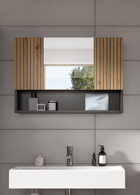 Rootz Mirror Cabinet - Bathroom Storage - Wall Unit - Ample Space - 80cm x 55cm x 17cm