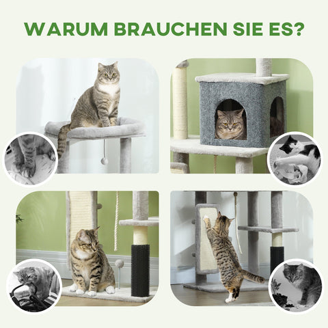 Rootz 52" Cat Tree - Activity Scratching Post - Play Center - Sisal for Claw Care - 55L x 44W x 132H cm - Grey