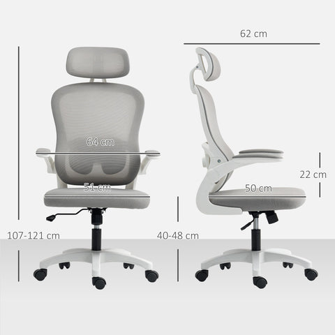 Rootz Ergonomic Office Chair - Mesh Swivel Chair - Height-Adjustable Desk Chair - Complete Body Support - 64cm x 62cm x 107-115cm, Grey+White