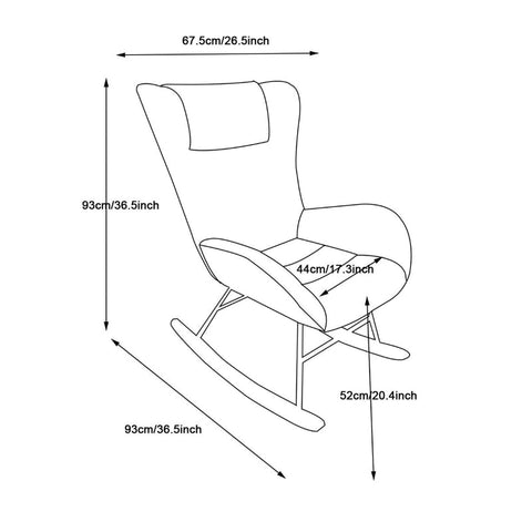 Rootz Gray Teddy Velvet Rocking Chair - Leisure Chair - Velvet Armchair - Ergonomic Comfort - 67.5L x 93W x 93H cm
