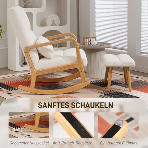 Rootz Rocking Chair with Foot Stool - Glider Chair - Recliner Chair - High Backrest - Wooden Legs - 58Bx56Tx45H cm