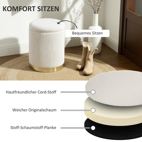Rootz White Seat Stools - Storage Ottoman - Foldable Footrest - 30.6L Storage - Ø36 x 44 cm - Durable Cord & Steel Frame