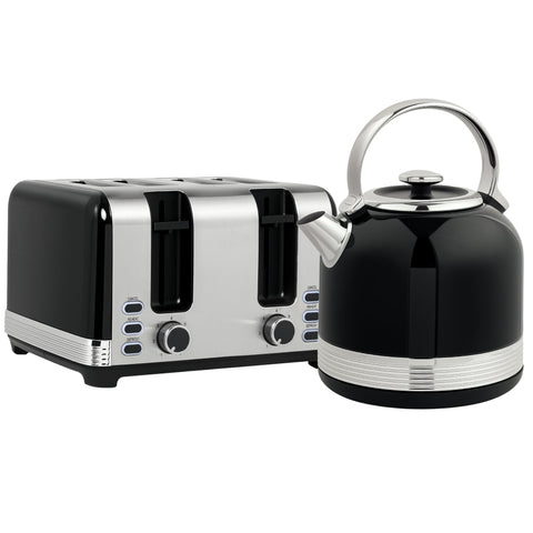 Rootz Kettle and Toaster Set - Breakfast Combo - Kitchen Essentials - 7 Browning Levels - 1.7L Capacity - Black/Silver - 27cm x 18.8cm