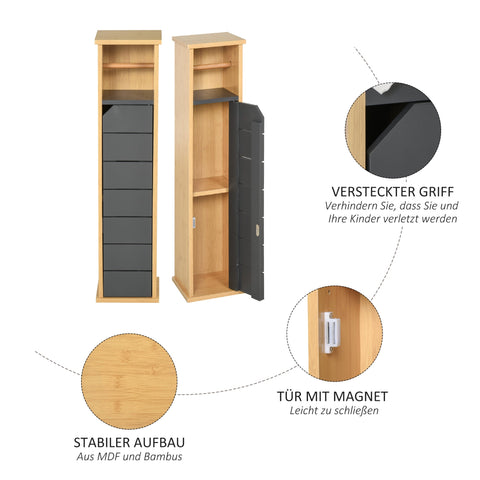 Rootz Bathroom Cabinet - Storage Cabinet - Toilet Paper Holder - Durable Bamboo MDF - Adjustable Shelf - 18x18x75 cm