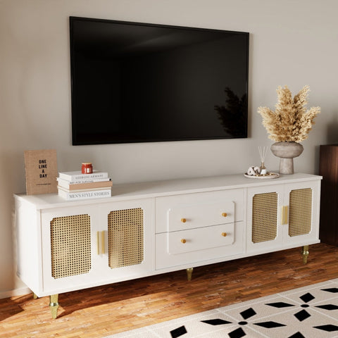Rootz Retro TV Cabinet - Entertainment Unit - Storage Sideboard - Ample Storage - 175cm x 38cm x 55.5cm