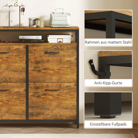 Rootz Shoe Cabinet with 4 Foldable Drawers - Shoe Organizer - Narrow Shoe Storage - Brown Steel - Fits 12-20 Pairs - 98cm x 95cm