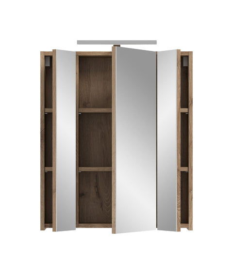 Rootz Mirror Cabinet - Vanity Cabinet - Bathroom Storage - Ample Storage - 60x70x18 cm - Grey and Brown  Imitation