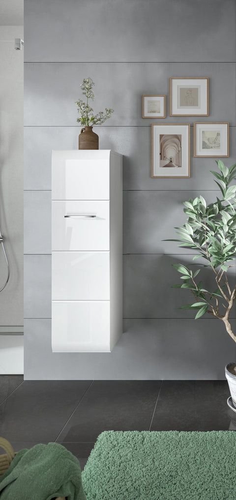 Rootz White High Gloss Storage Unit - Cabinet - Shelving - Space-Saving - 30x106x30cm - Easy Assembly