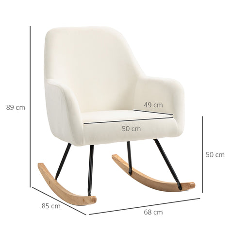 Rootz Rocking Chair - Recliner Chair - Velvet Accent Chair - Maximum Comfort - 68cm x 85cm x 89cm - Cream White