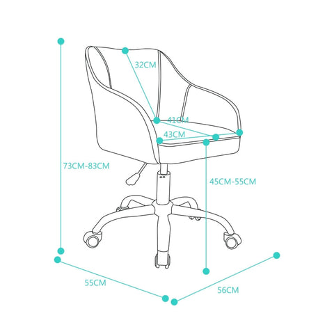 Rootz Adjustable Swivel Velvet Chair - Office Furniture - Makeup Stool - Optimal Comfort - 56L x 55W x 83H cm