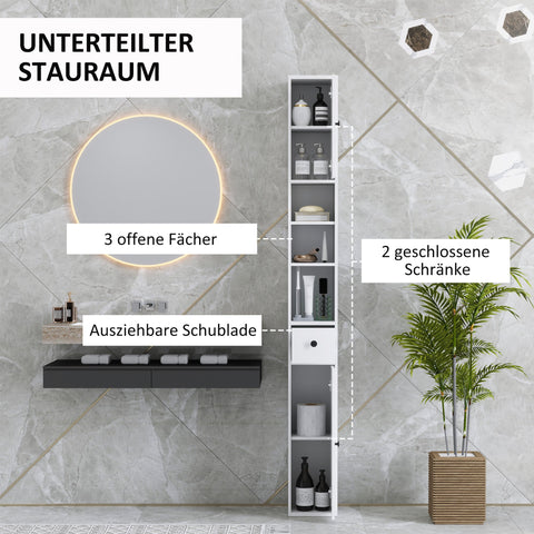 Rootz High Slim Bathroom Cabinet - Storage Organizer - Space Saver - Maximizes Space - 20cm x 20cm x 178cm, White